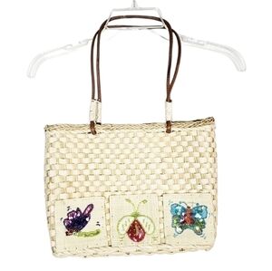 Woven straw bag with sequin insects Summer Spring